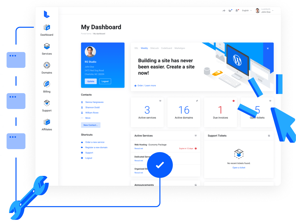 Web Hosting, Domain Names, WordPress & More - Super easy control panel to manage all your services